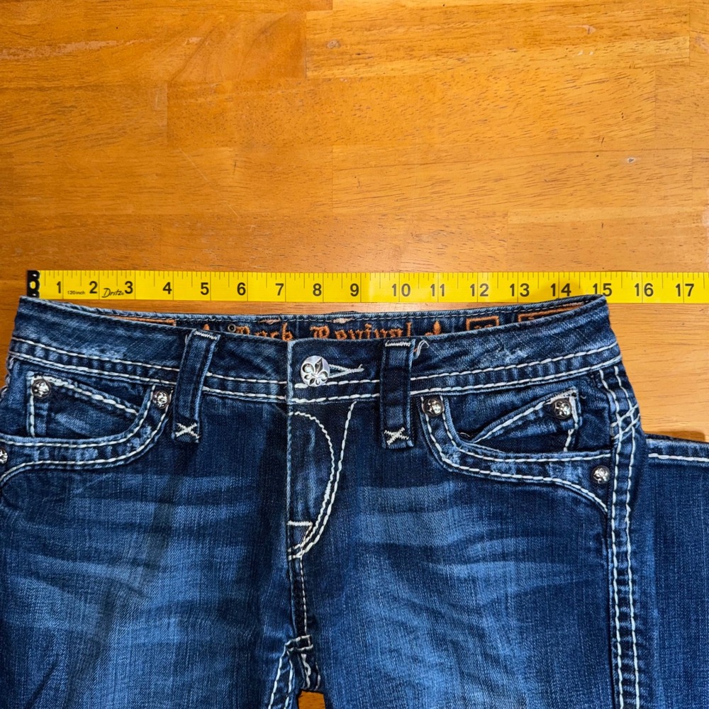 Y2K Rock Revival Johanna Bootcut Jeans Dark Wash Contrast Stitch Size 28 Cotton - Picture 5 of 9